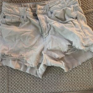 American Eagle Outfitters Cream Jean Shorts with Distressed Style